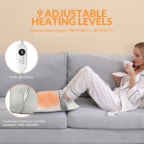 Miniatura 10 de Calentador eléctrico de pies de doble cara para hombres y mujeres con pantalla LCD y antideslizante, almohadilla de calentamiento rápido con