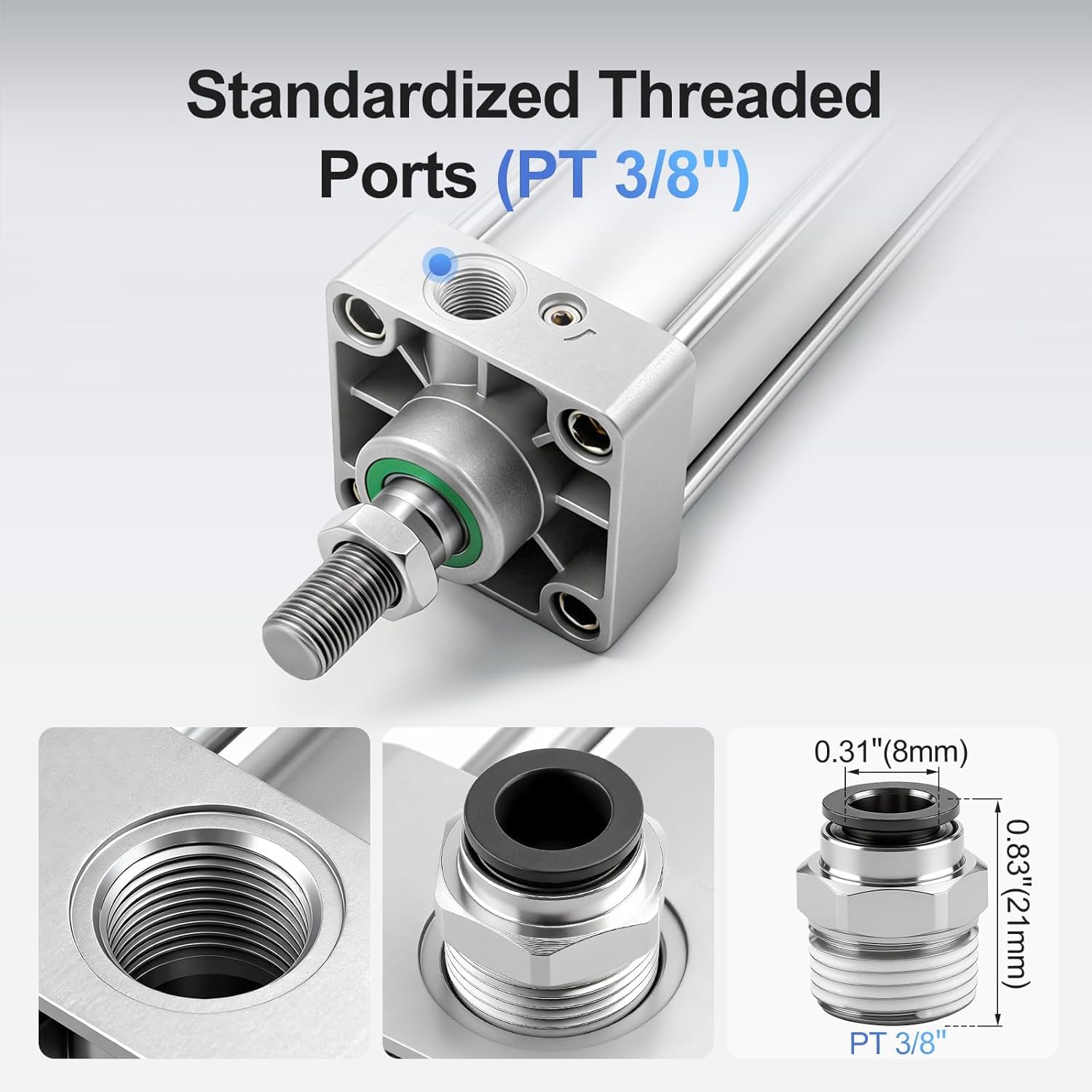 BAOMAIN SC 63 x 300 Pneumatikzylinder,Standardzylinder Doppeltwirkend, 63mm (2-1/2") Bohrung, 300mm Hub, 1 MPa, PT 3/8" Anschluss, Luftzylinder für Industrie & Automatisierung