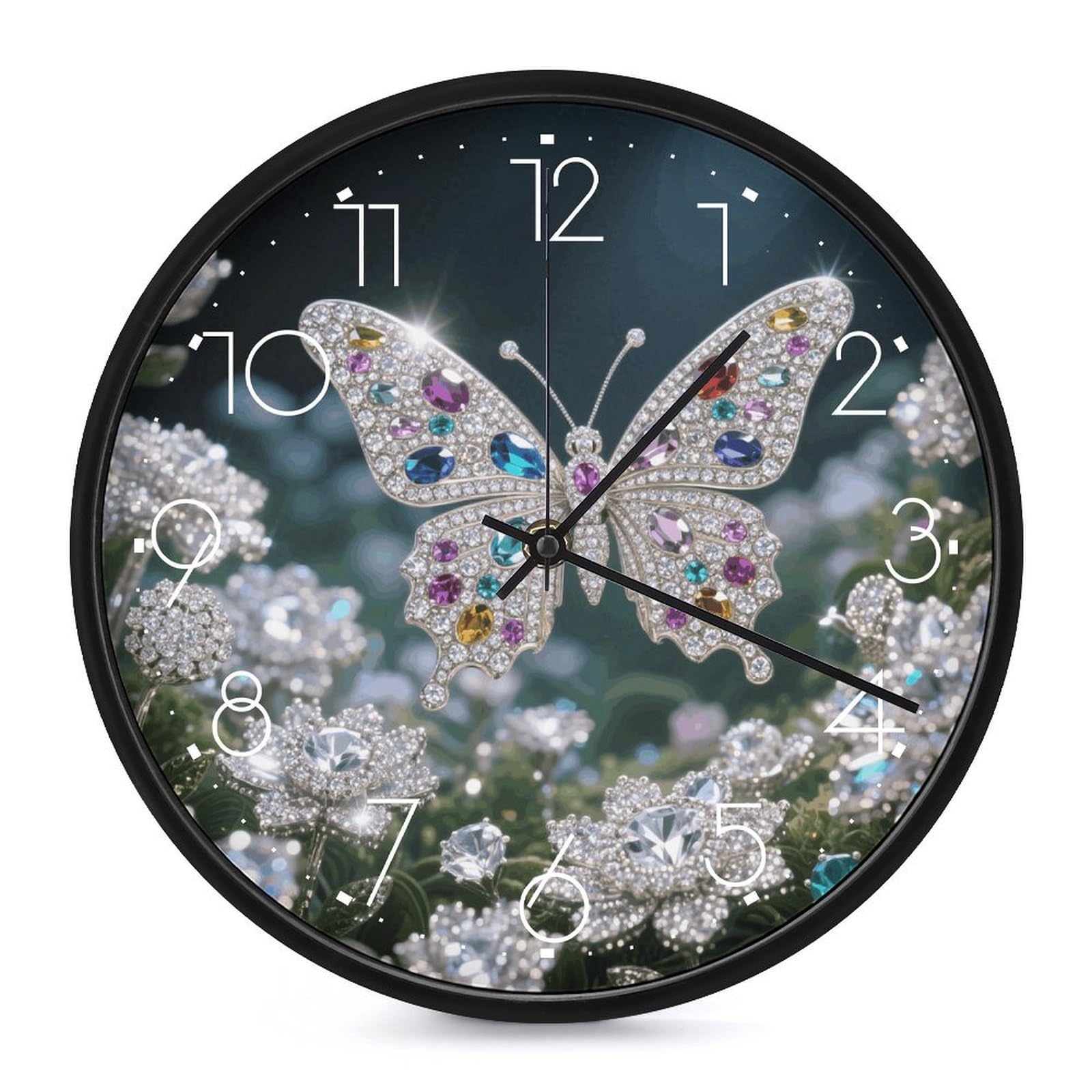Horloge murale papillon de 25,4 cm avec cadran rond et silencieux pour la cuisine