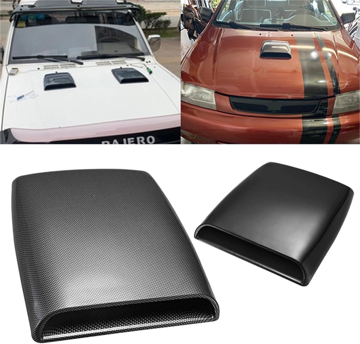 1 Pcs White Black Car Large Hood Scoop Bonnet Fake Air Flow Intake Vent Paste Sticker Cover Modified Decoration(Black)
