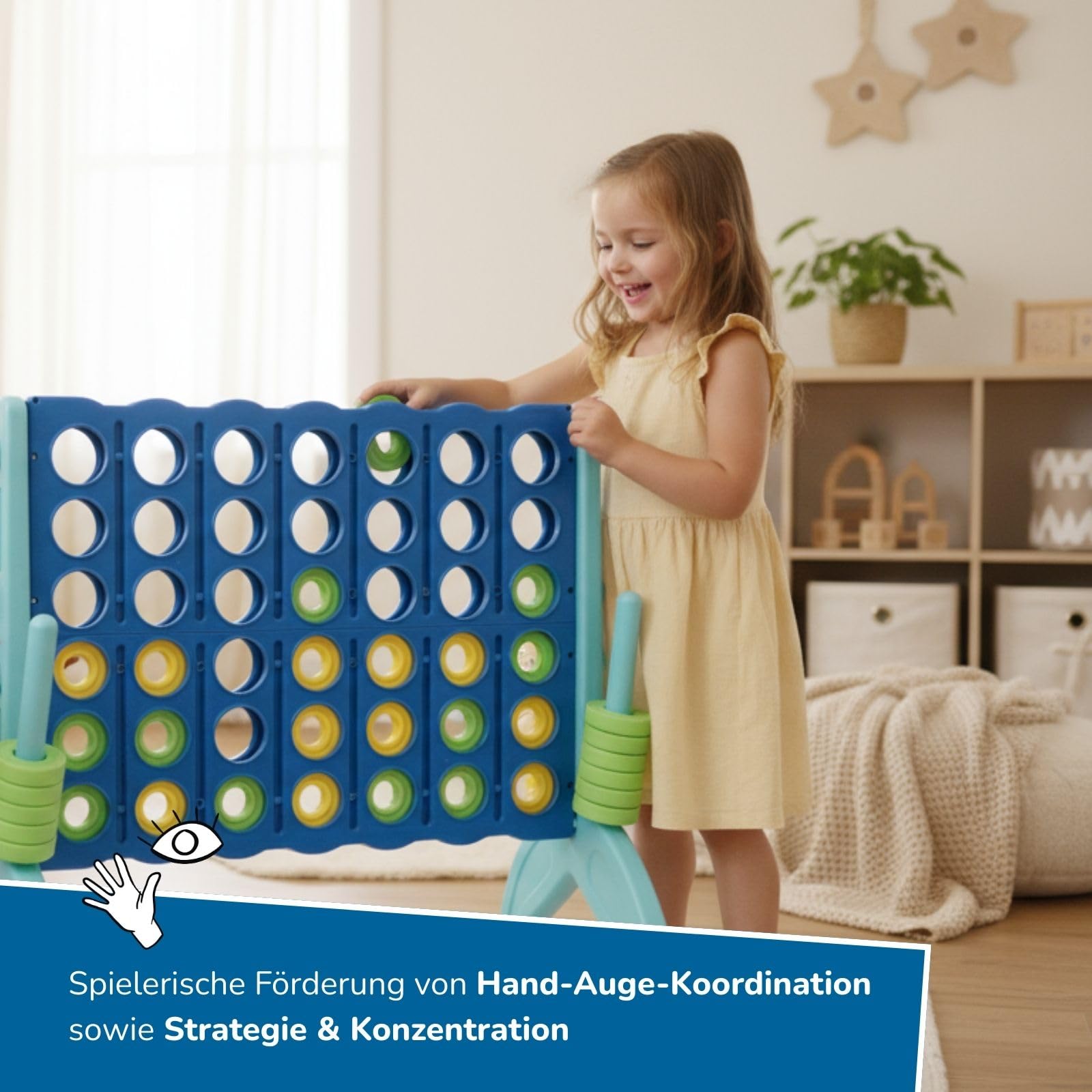 alldoro 60011 XL 4 gewinnt Spiel, 73 x 49 x 72,5 cm, 4 in Einer Reihe Strategiespiel ab 3 Jahren, stabile Steckkonstruktion für drinnen & draußen