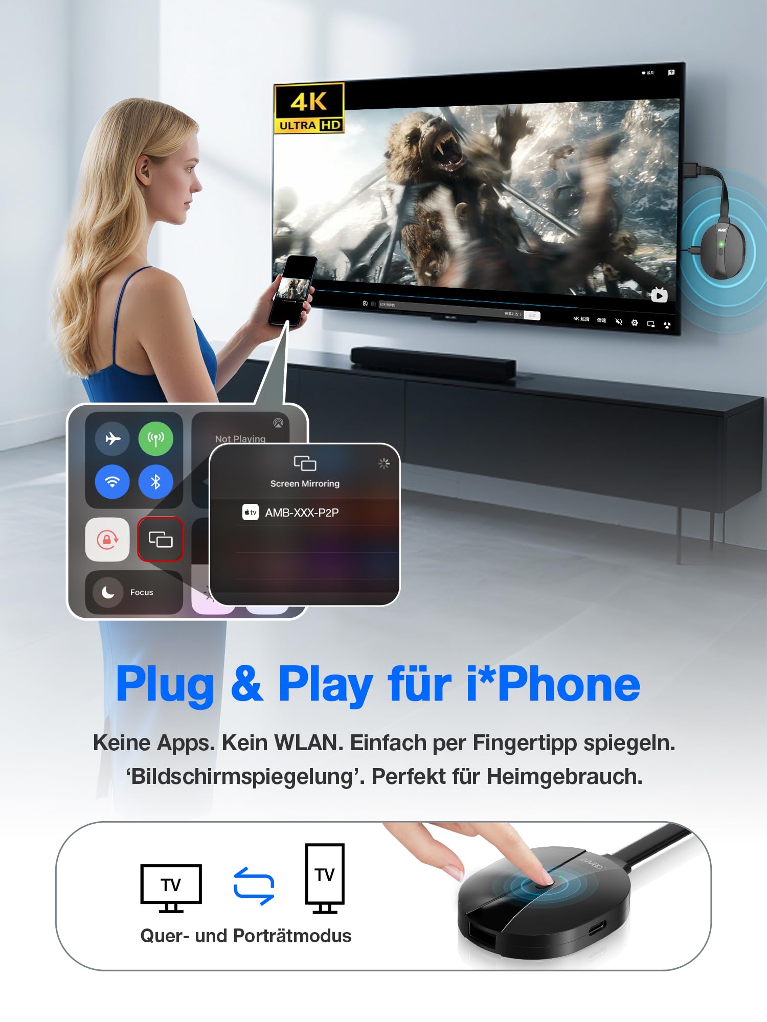 Adattatore Wireless AIMIBO 4K 5G - Trasmetti Da Smartphone A TV, Plug & Play, AirPlay, DLNA, Per IOS/Android/Windows - Foto 7