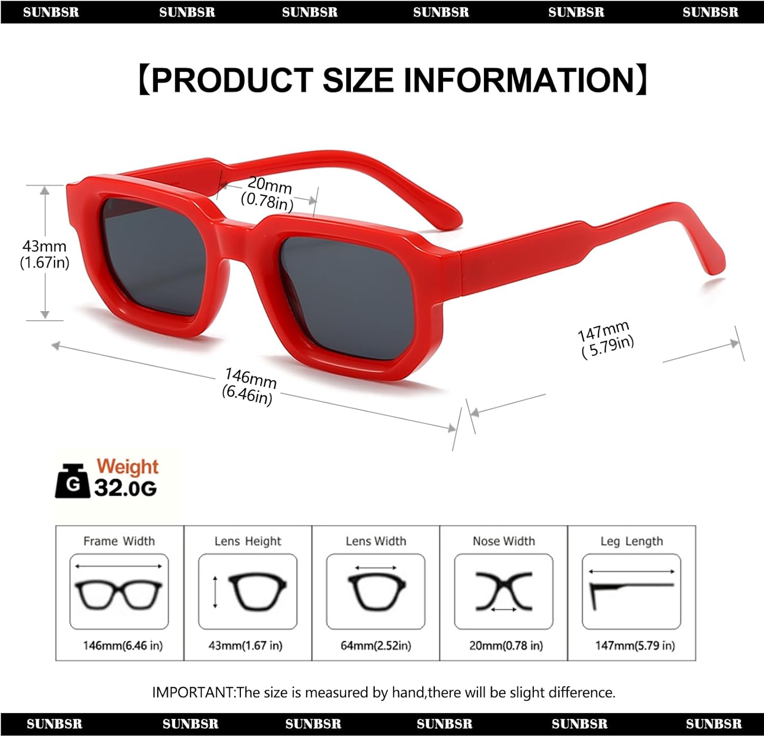 Retro Rectangle Sunglasses for Men Women Trendy Small Square Thick Frame Sun Glasses 90s Vintage Shades - Image 6