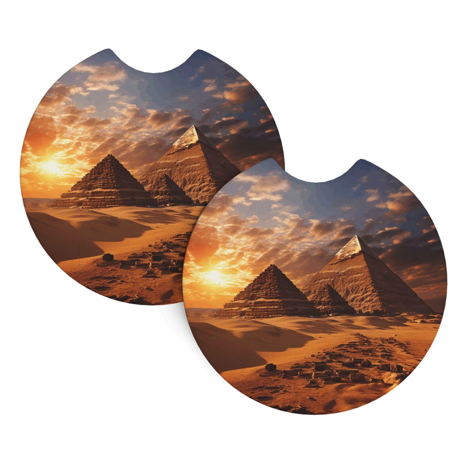2PCS Car Coaster for Cup Holders Universal Auto Cup Mat Egyptian Pyramids Cup Coaster Pad 2.7" Waterproof Neoprene Non-Slip Cup Holder Coasters Car Interior Accessories for Women Men