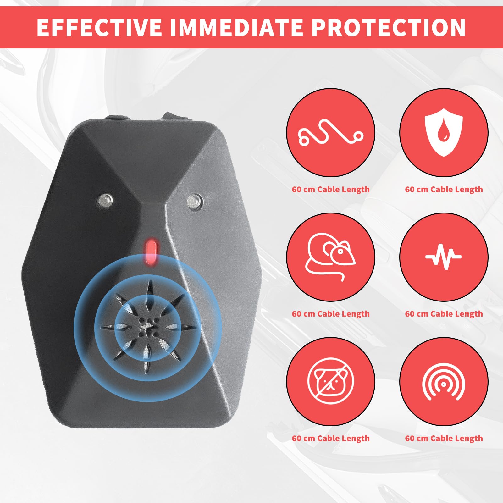 2pack Dissuasore per Topi ad Ultrasuoni,Repellente Ultrasuoni per Topi Pacco Repellente Ultrasuoni Topi-Protezione Casa,Garage,Protezione Immediata e a Lungo Termine