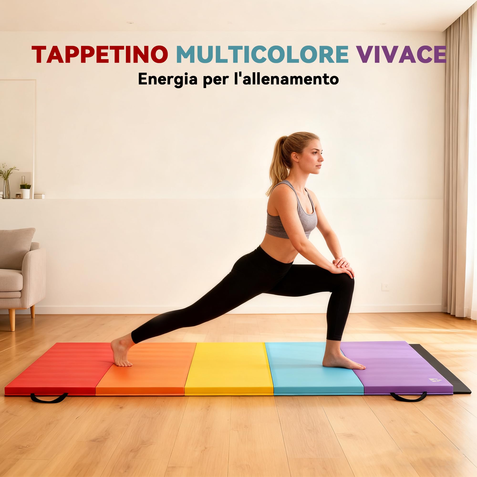HOMCOM Tappetino Fitness/Yoga per Palestra e Casa, con 5 Pannelli Colorati e Pieghevoli, Imbottitura in EPE, 195x76x3 cm