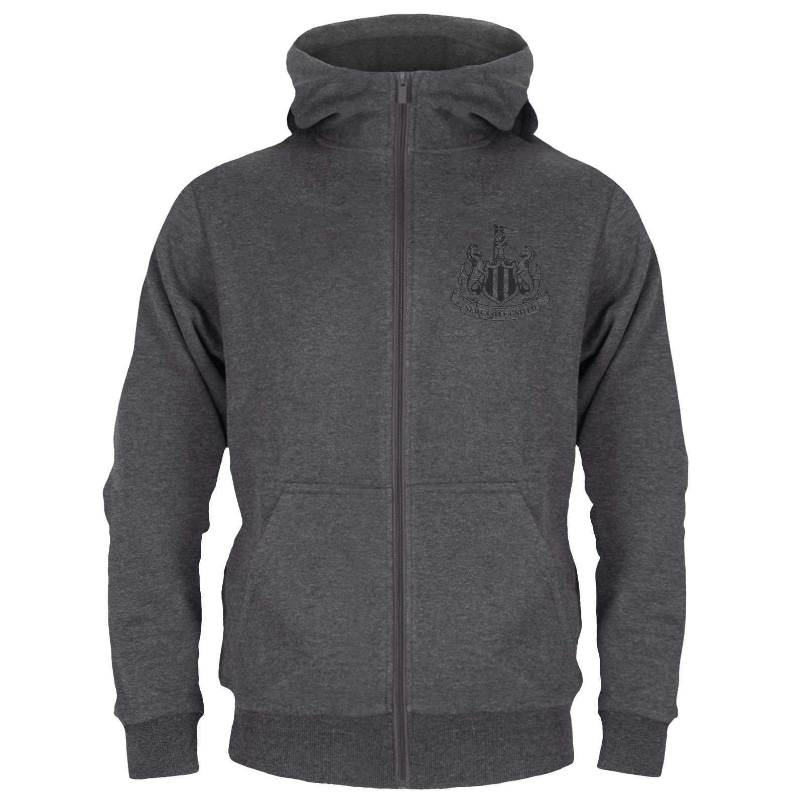 Newcastle United FC Kids Zip Hoodie Grey - NUFC Boys Official Club Crest Print - 12-13 Years