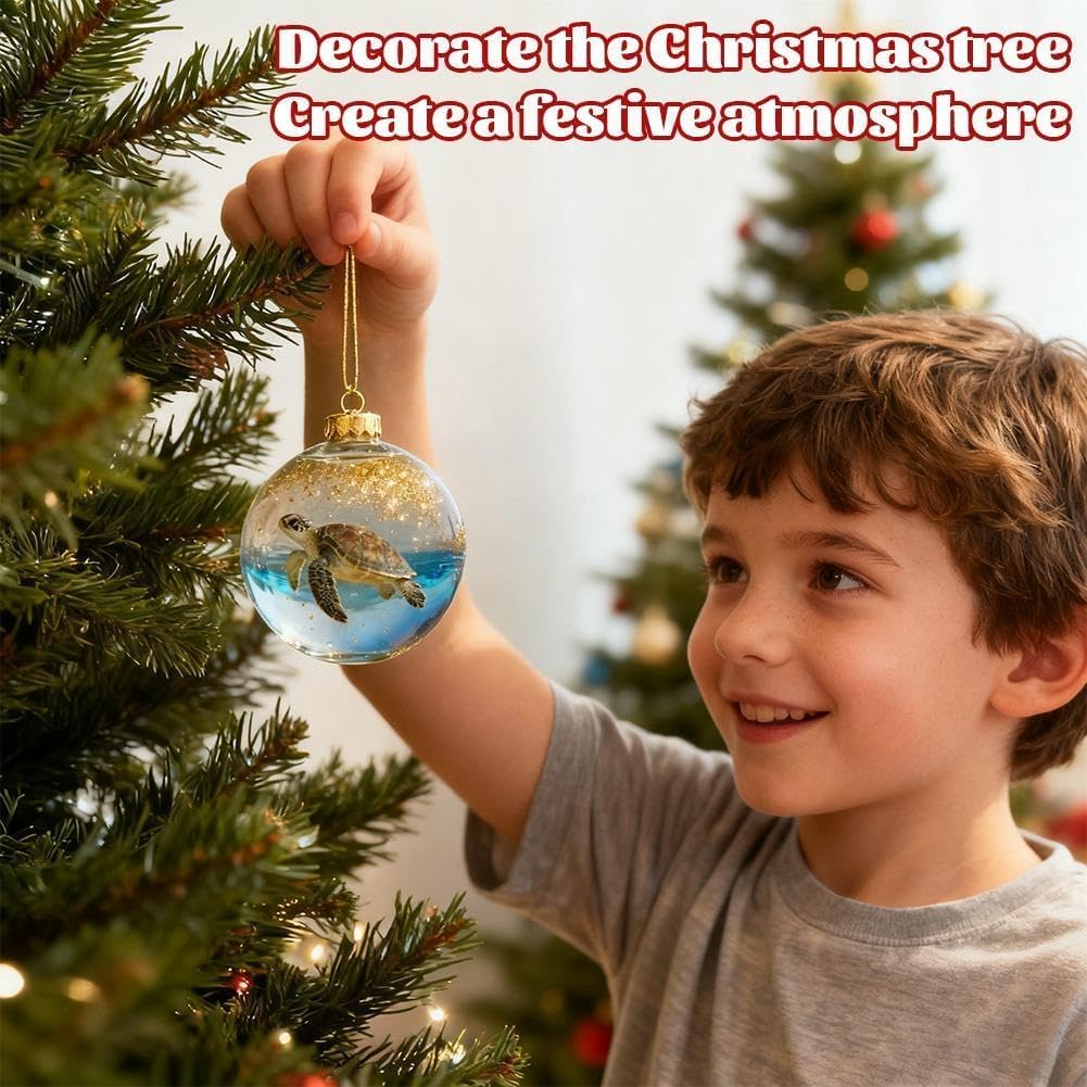 2026 Playful Animal Ball Decorations, 3D Marine & Forest Life Crystal Glass Collection, Holiday Vivid Handcrafted Animals Ornament - Turtle - Image 4