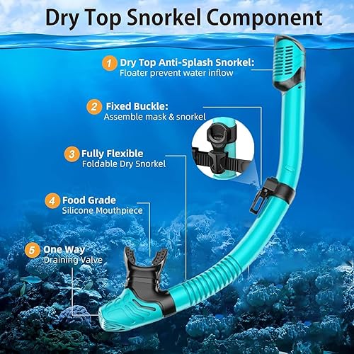Miniatura 5 de Máscara de snorkel para adultos, juego de esnórquel seco, equipo de esnórquel para adultos, máscara panorámica de natación de vista amplia,
