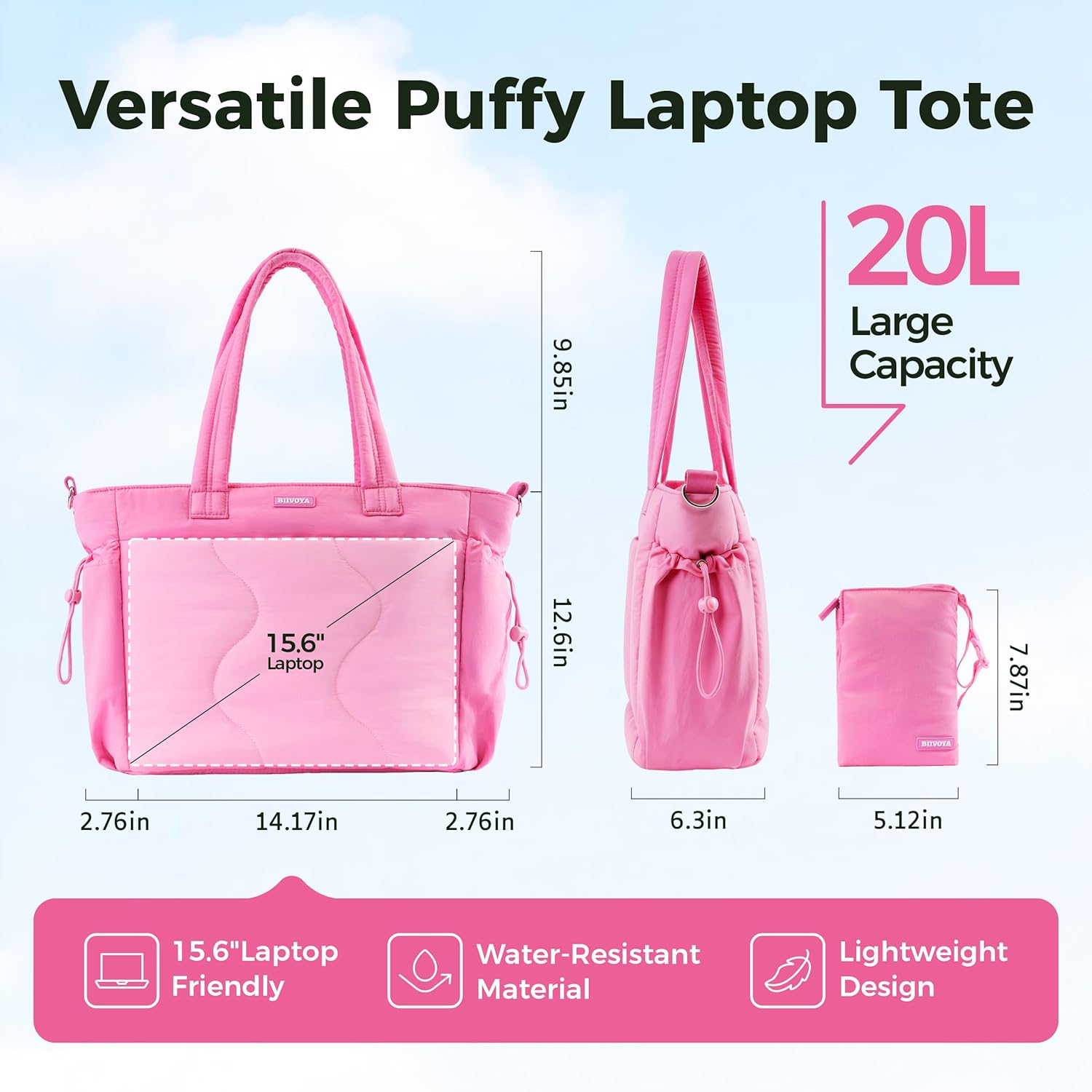 Puffer Tote Bag for Women, Crossbody 15.6" Laptop Work Bag, Quilted Travel Gym Purse with Luggage Sleeve & Wet Pocket | Ultra-Loft Tech, Cushioned Soft Base, Wet/Dry Isolation, Sprint-Ready Handle, Featherlight 1.3lbs