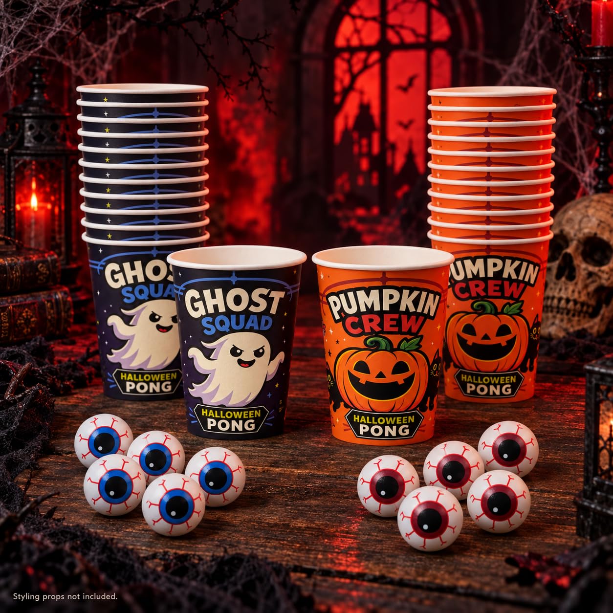 Halloween Games, 32PCS Halloween Pong Games Set, Halloween Party Games with Pumpkin Cups and Eye Ball Toss Cups, Fun Party Games for Adults Boys Girls Students, Halloween Party Cups Set