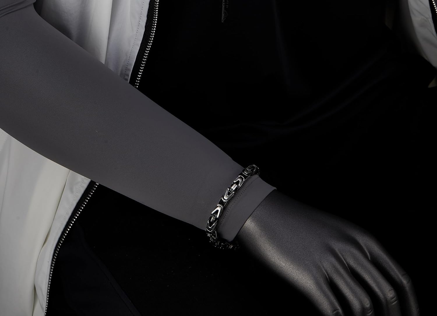 COOLSTEELANDBEYOND Silver Black Byzantine Chain, Satin Finished, Square Braided Link Bracelet for Mens, Stainless Steel - Image 3