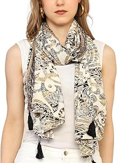 KE KANHA EXPORT Women Scarf|Stole For Women|Scarf For Women Stylish|Stall For Women|Border Print Face Cover Head Wrap|Boho|Beach|Multicolor|180x50cm|Pack Of 1