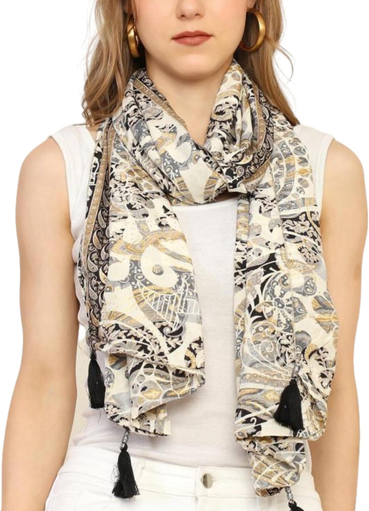 KE KANHA EXPORT Women Scarf|Stole For Women|Scarf For Women Stylish|Stall For Women|Border Print Face Cover Head Wrap|Boho|Beach|Multicolor|180x50cm|Pack Of 1