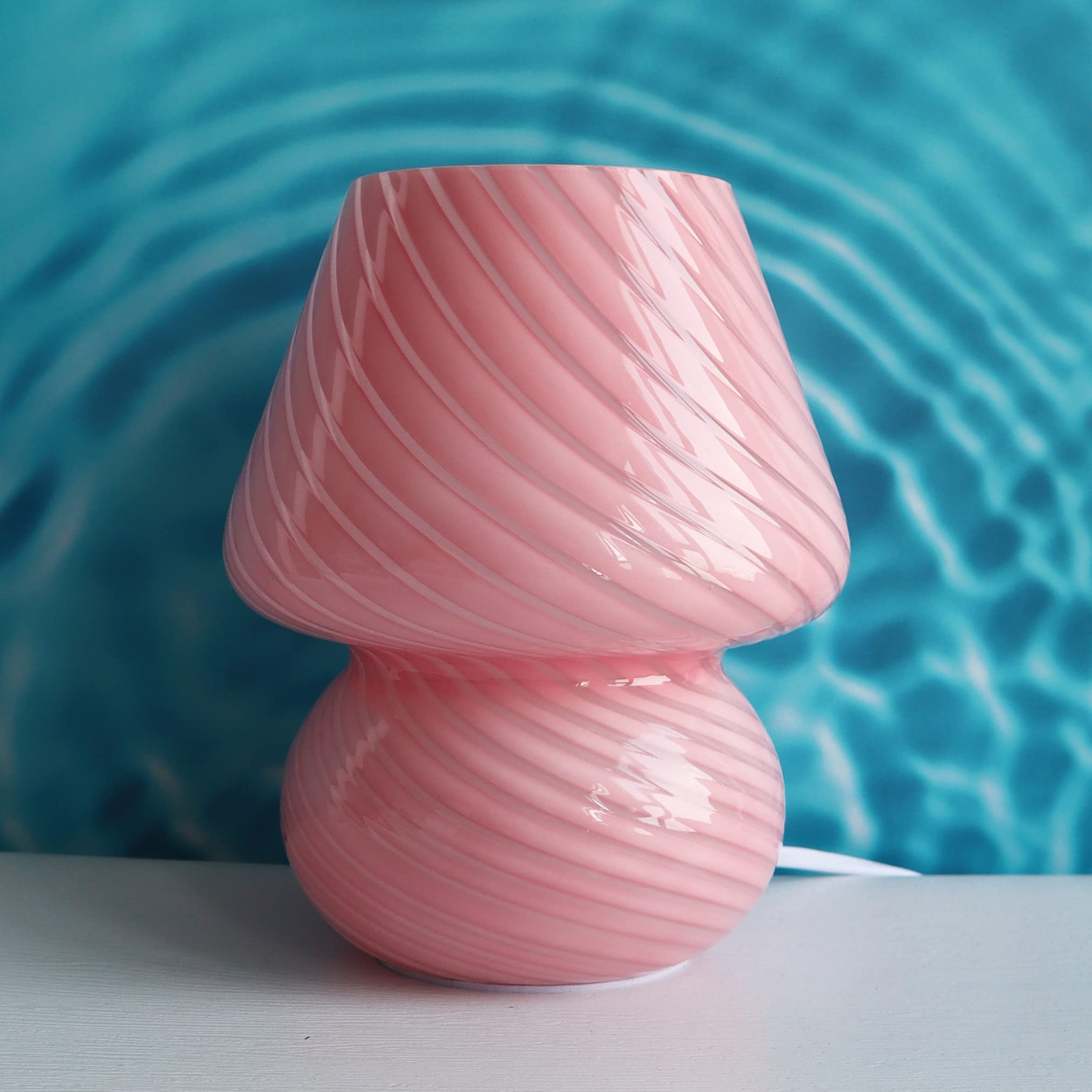Chilvane Mushroom Lamp Table Lamp Nightstand Bedside Lamps 3 Colors Vintage Murano Mushroom Lamp Translucent Glass with Stripes Home Decor Swirly Striped Lamp for Living Room Bedroom Gifts,Pink
