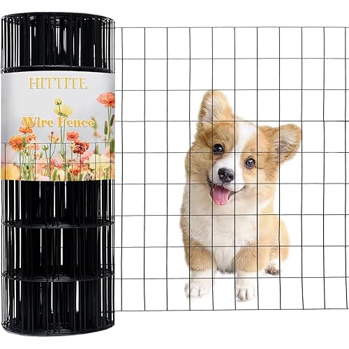 Black PVC Coated Welded Wire Fencing, 60in High x 100ft Long, 2 inch x 3 inch 16GA 2/3/4/5/6 Ft Tall Welded Wire Fence Rolls, Black Metal Garden Fence Wire Roll Garden Fencing for Yard