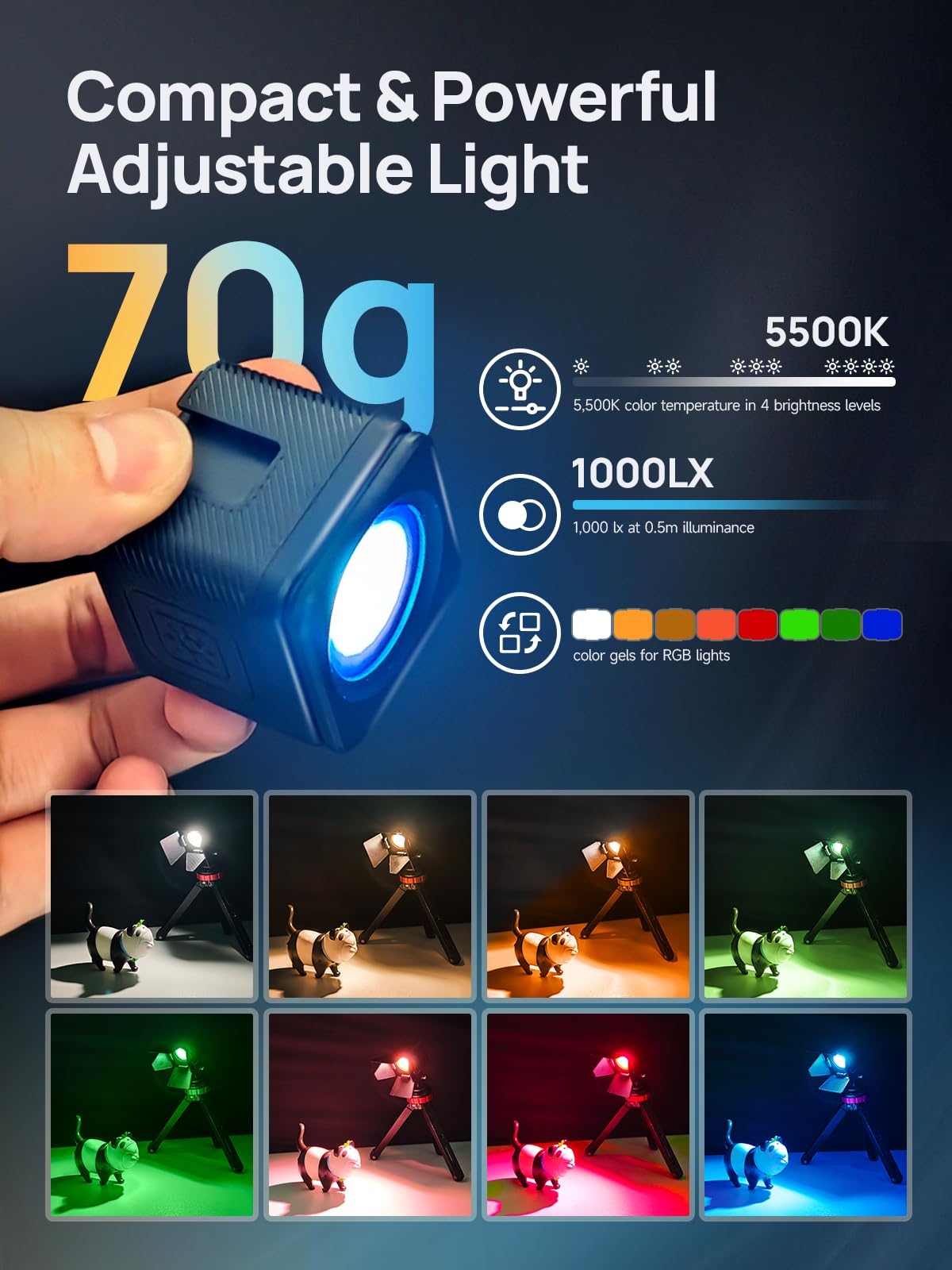 Rollei Lumis Solo 2 - LED kostka. Mała kostka LED z filtrem kolorowym do użytku w podróży. Optymalny czujnik światła do filmowania za pomocą smartfona.