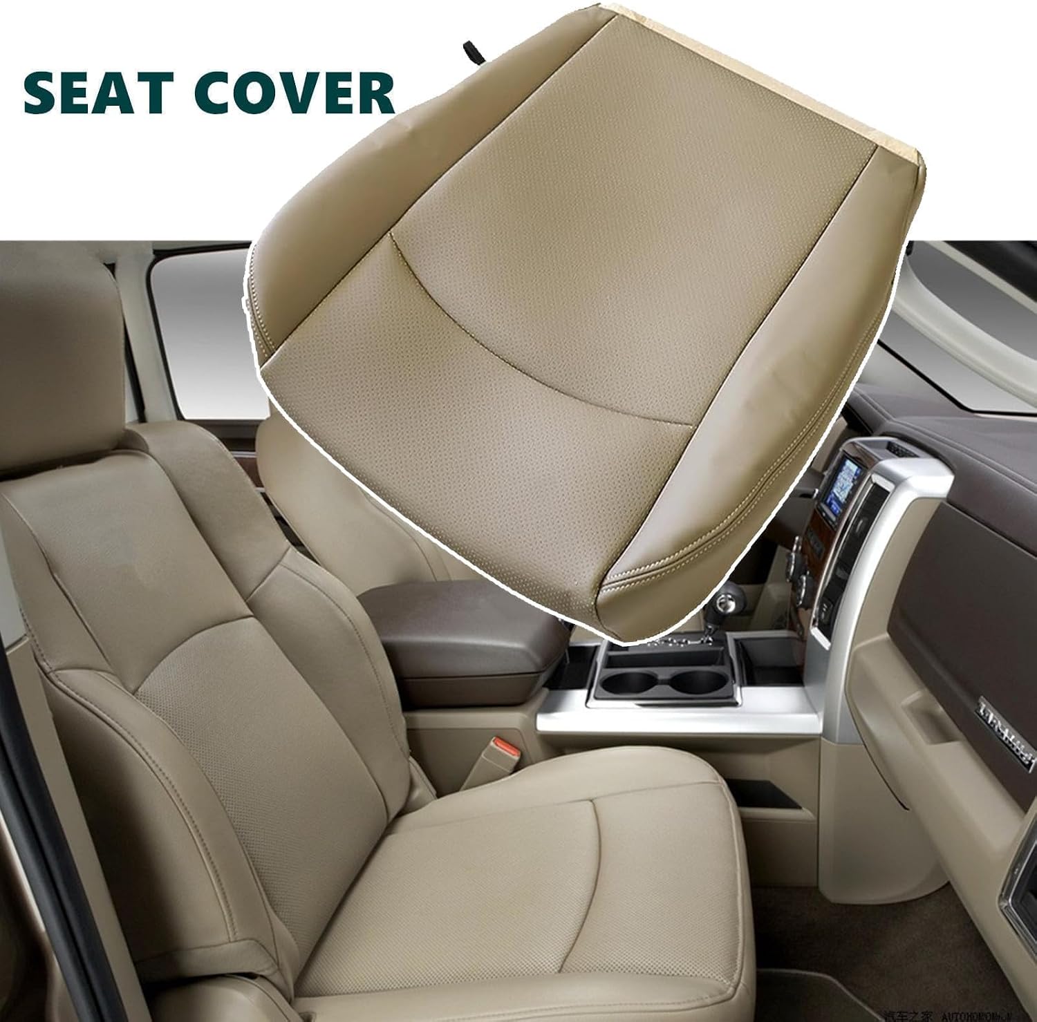 SecosAutoparts Driver Side Bottom Replacement Perforated Leather Seat Cover Tan Compatible with Dodge Ram 2500 3500 4500 5500 Laramie Sport SLT 2009 2010 2011 2012 2013 2014 2015 2016 2017 2018