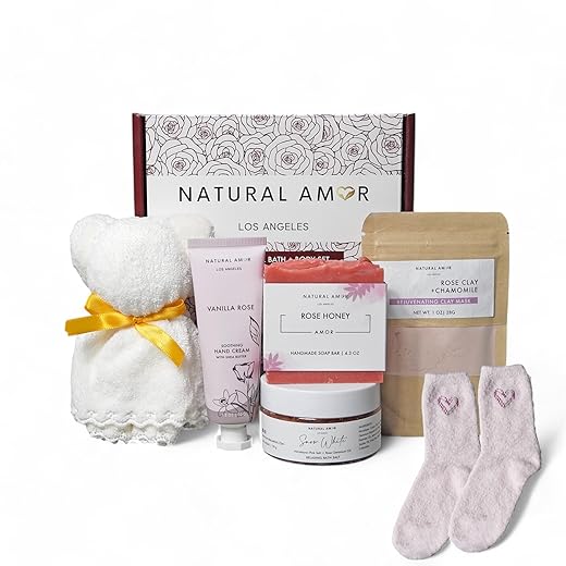 NATURAL AMOR LOS ANGELES Kit De Spa Relaxante Com Rosas Natural Amor Para Mulheres, Presente De Banho Luxuoso Para Ela, Conjunto De 6 Peças Para Banho E Corpo