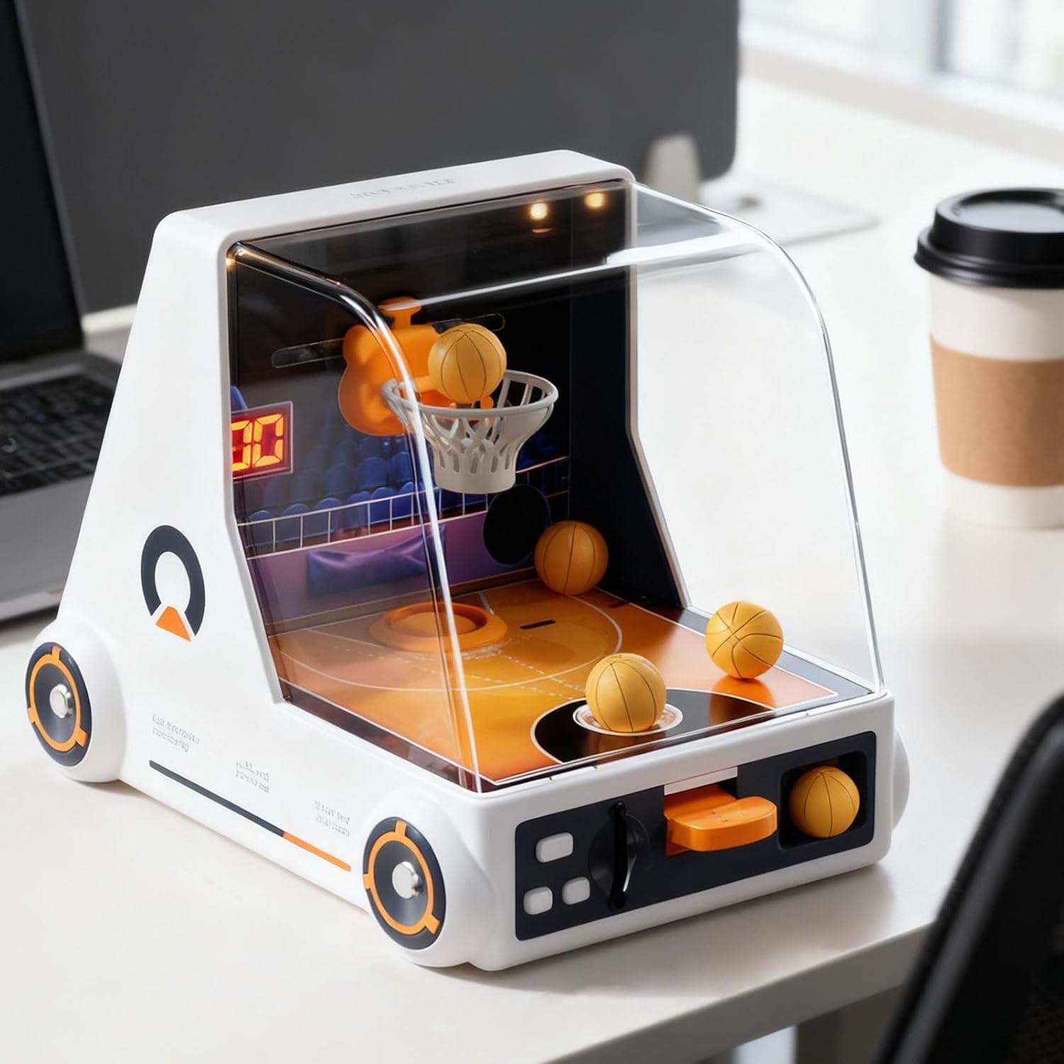 Tabletop Basketball - Mini Launching Hoop Game, Desktop Ball Toss Toy with Spring Shooter, Hand Eye Coordination Function, Ideal for Workplace Breaks