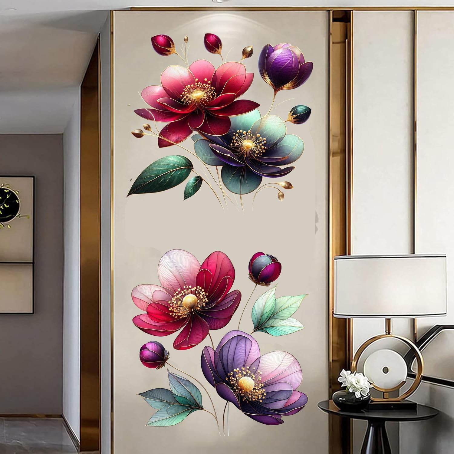 Boho Flower Wall Stickers Wildflower Floral Grass Peel and Stick Wall Stickers Living Room Bedroom Nursery Wall Decor (Red)