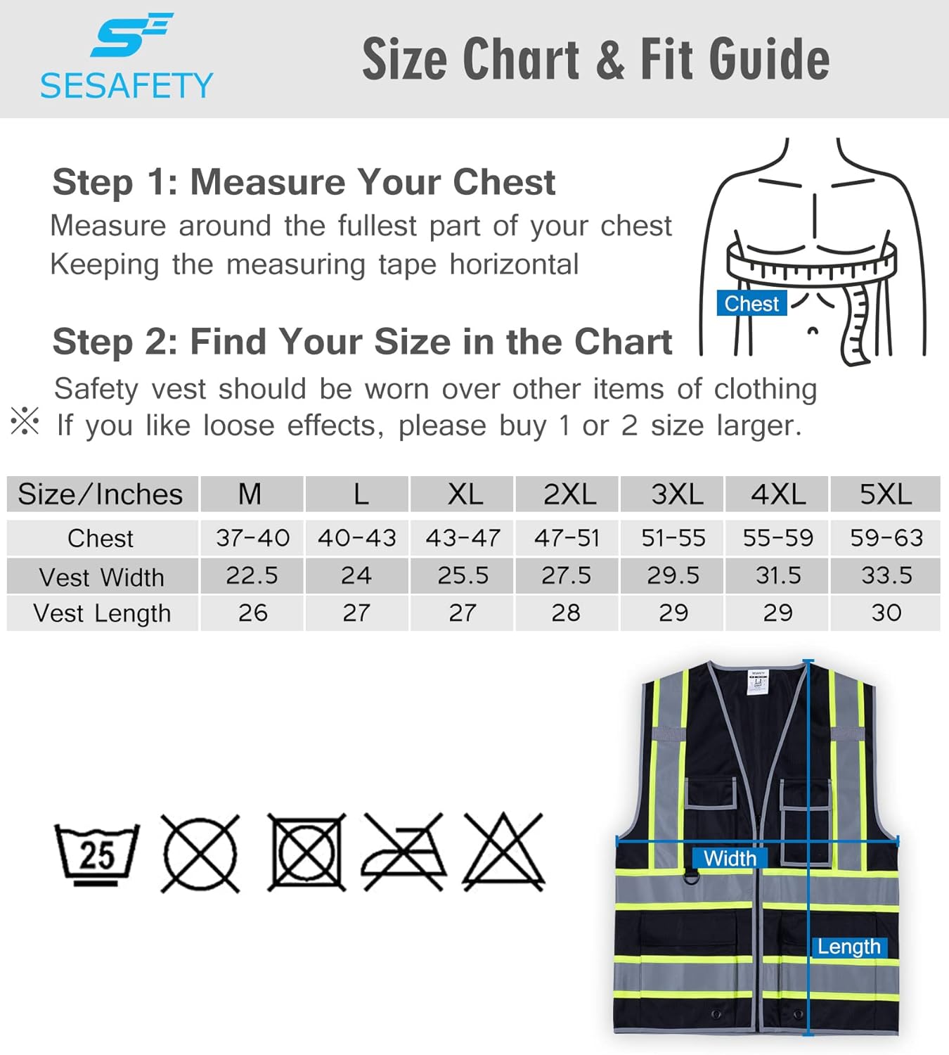 SESafety Safety Vest with 9 Pockets, High Visibility Reflective Vest, Security Vest, Work Vest for Men, Black Yellow Strips, L - - 