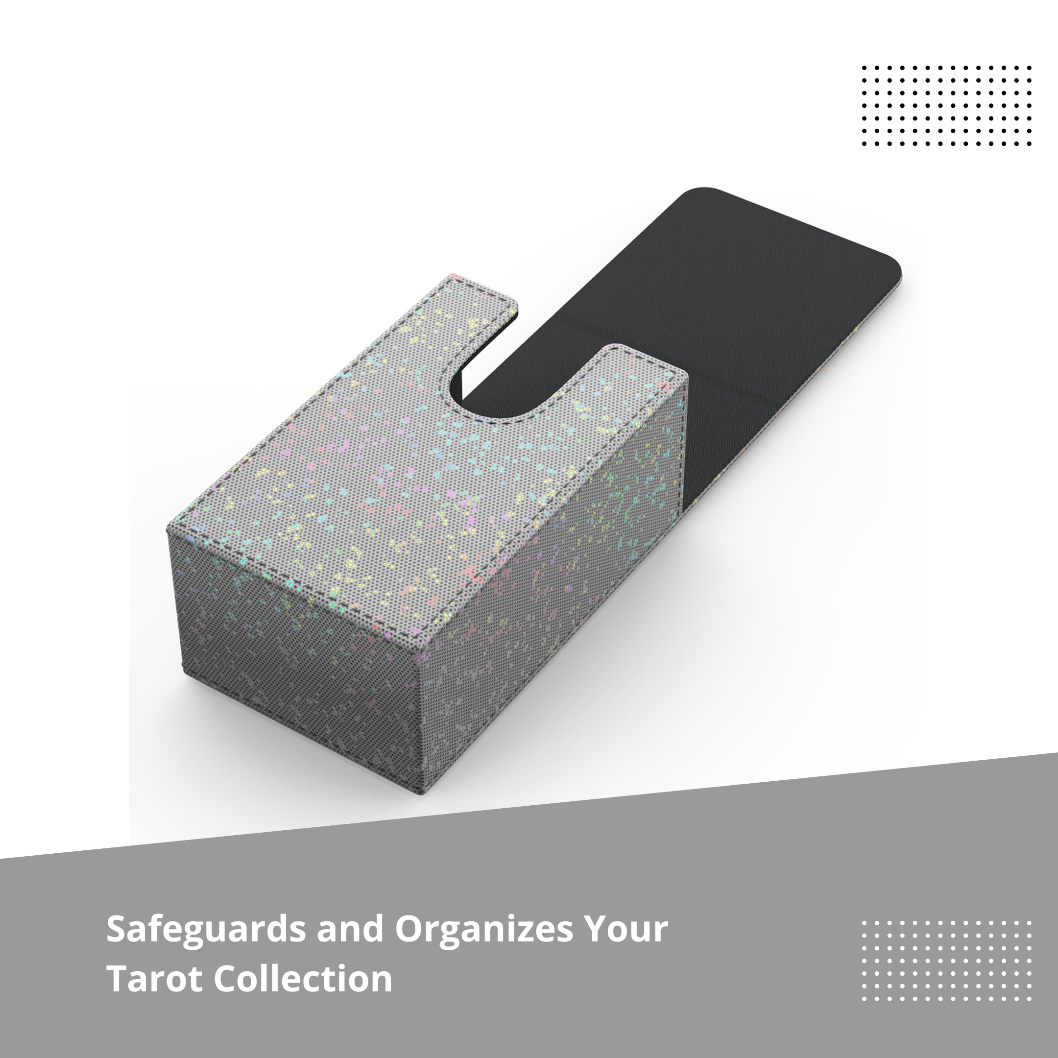 Boltquan Pearlized Grey Tarot Card Holder with Black Interior, Fold-Top Case with Magnetic Lid Closure - Image 3