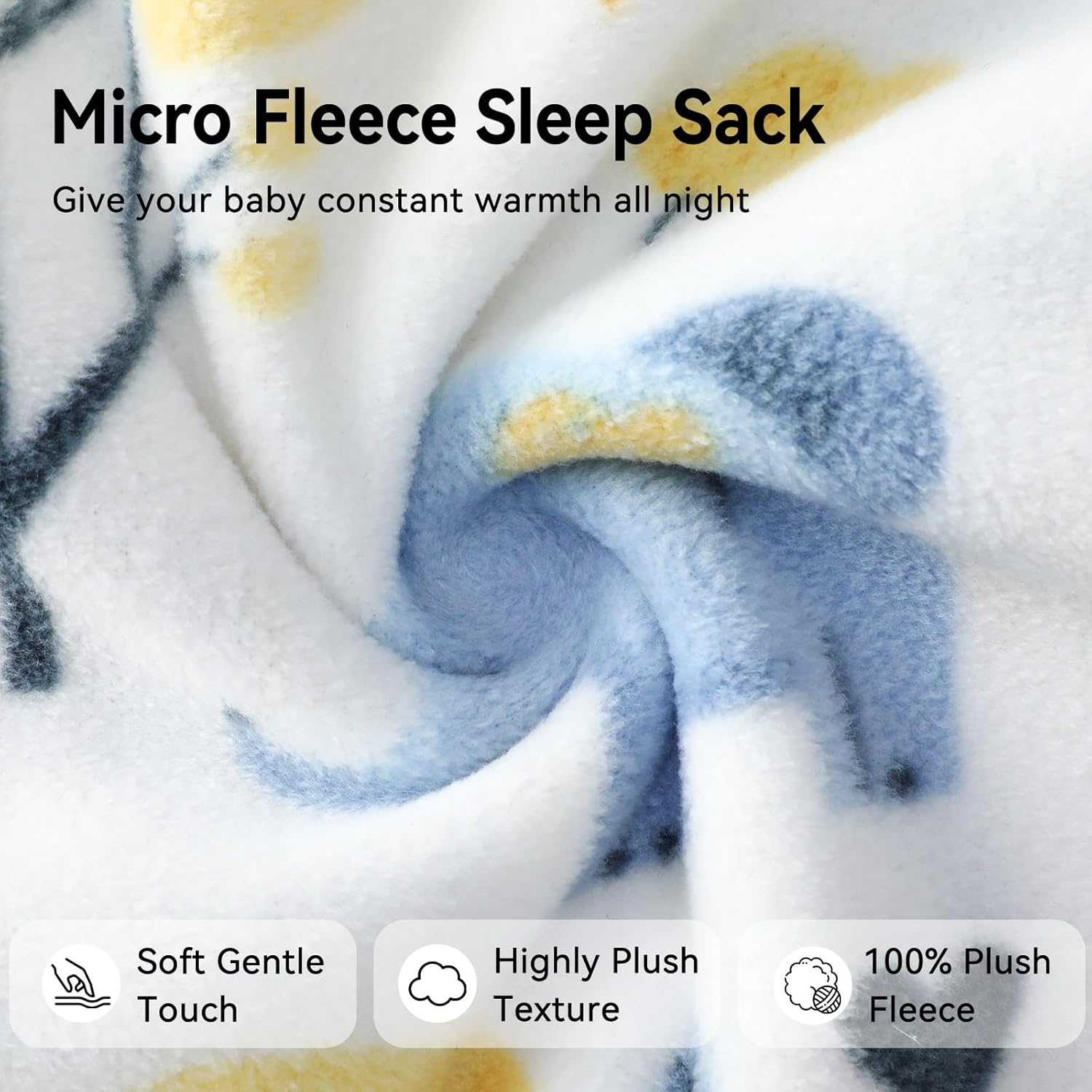 Fleece Baby Sleep Sack 12-18 Months Long Sleeve 1.0 Tog Baby Wearable Blanket Microfleece Sleeping Sack with 2-Way Zipper for Toddler Infant Yellow & White Elephant - Image 5