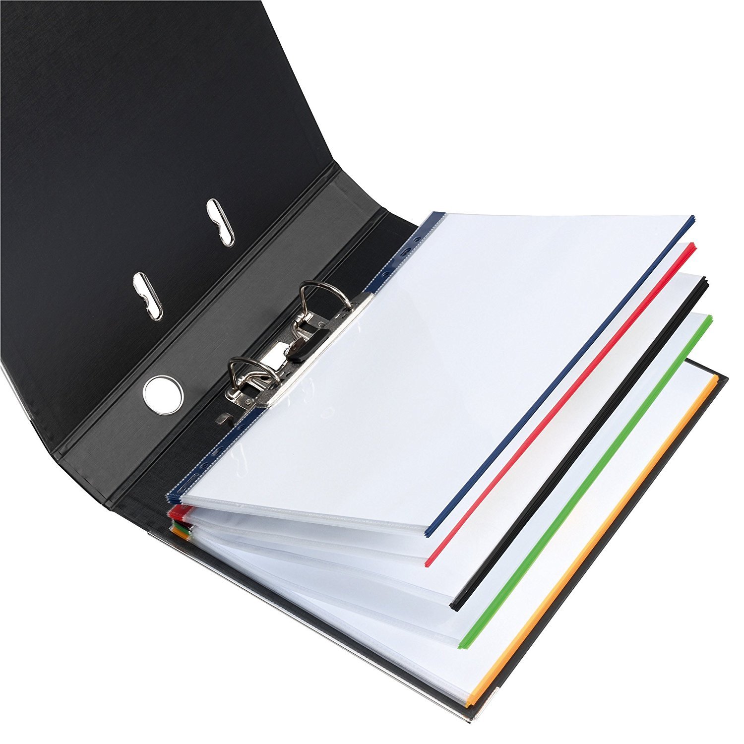 Herlitz 10914414 koszulki na dokumenty A4 przezroczyste z kolorowym brzegiem, opakowanie 100 sztuk, 0,07 mm