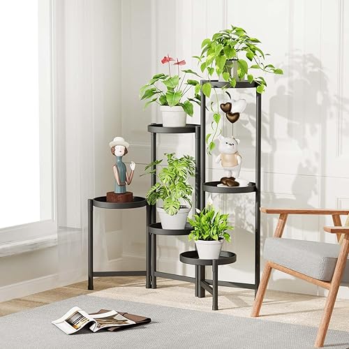 Miniatura 7 de iDavosic.ly Soporte para plantas de 6 niveles para interiores, soporte de esquina de metal escalonado para plantas al aire libre para múltiples