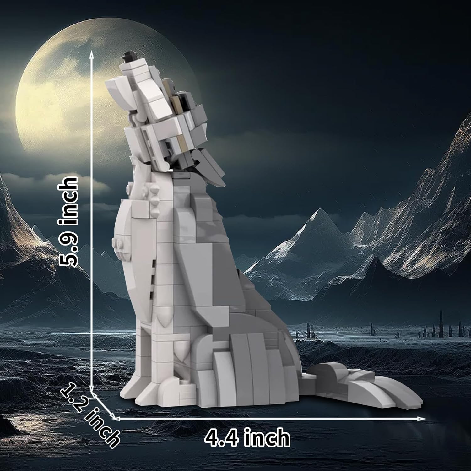 Wolf Building Blocks, Howling Wolf Decor Suitable for Bedroom and Living Room Office, 473 Pcs, Creative Ideals Wolf Gifts for Adults