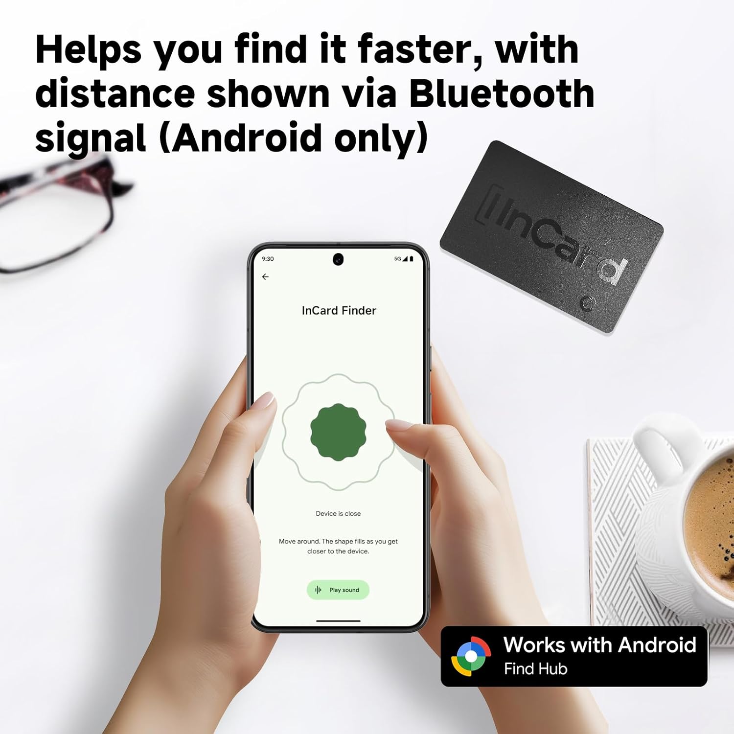 Android phone screen showing the 'Find nearby' feature for the InCard Wallet Tracker