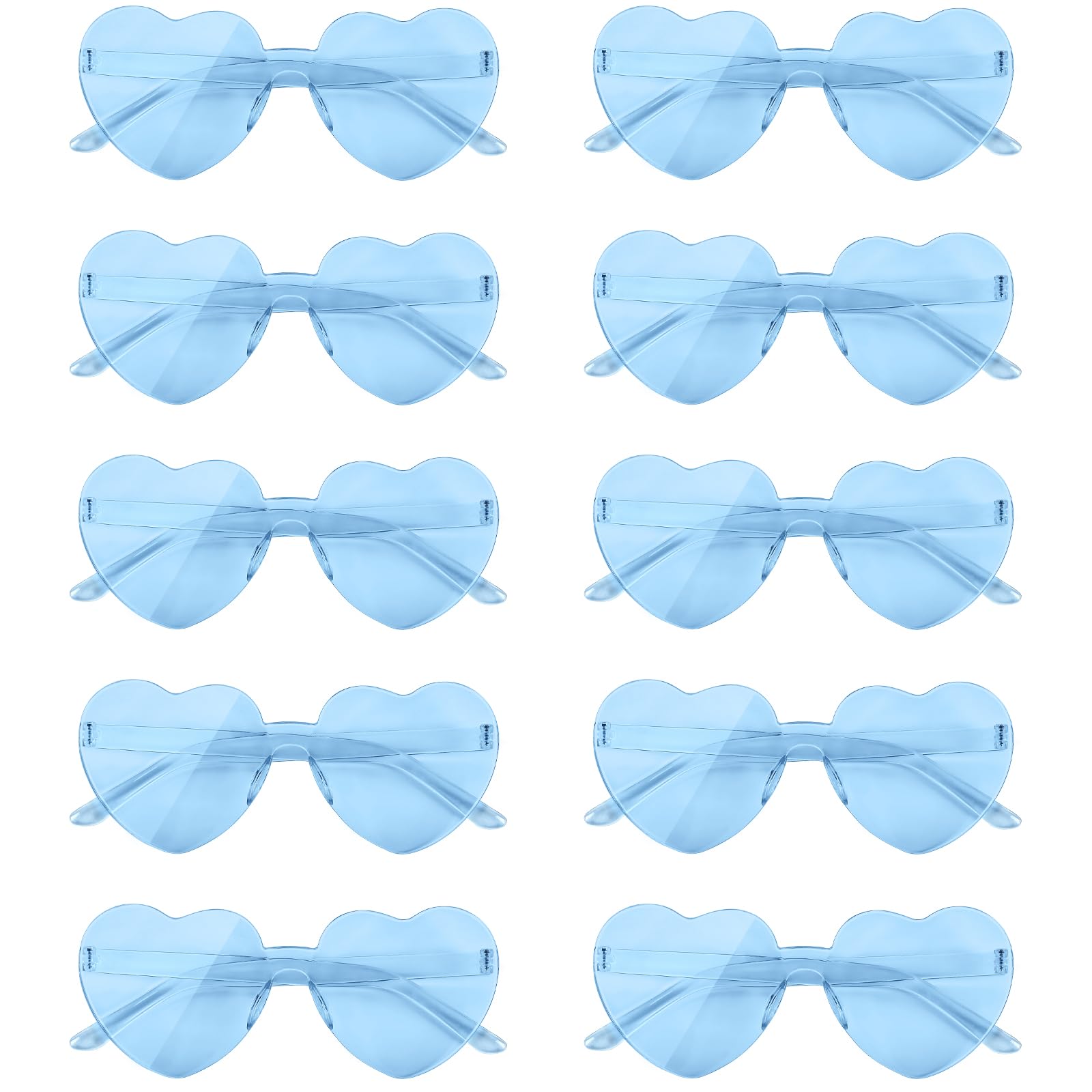 NACHLYNN 10 Pairs Heart Sunglasses Women Rimless Heart Shaped Sunglasses Candy Color Glasses for Costumes Cosplay (Light Blue)