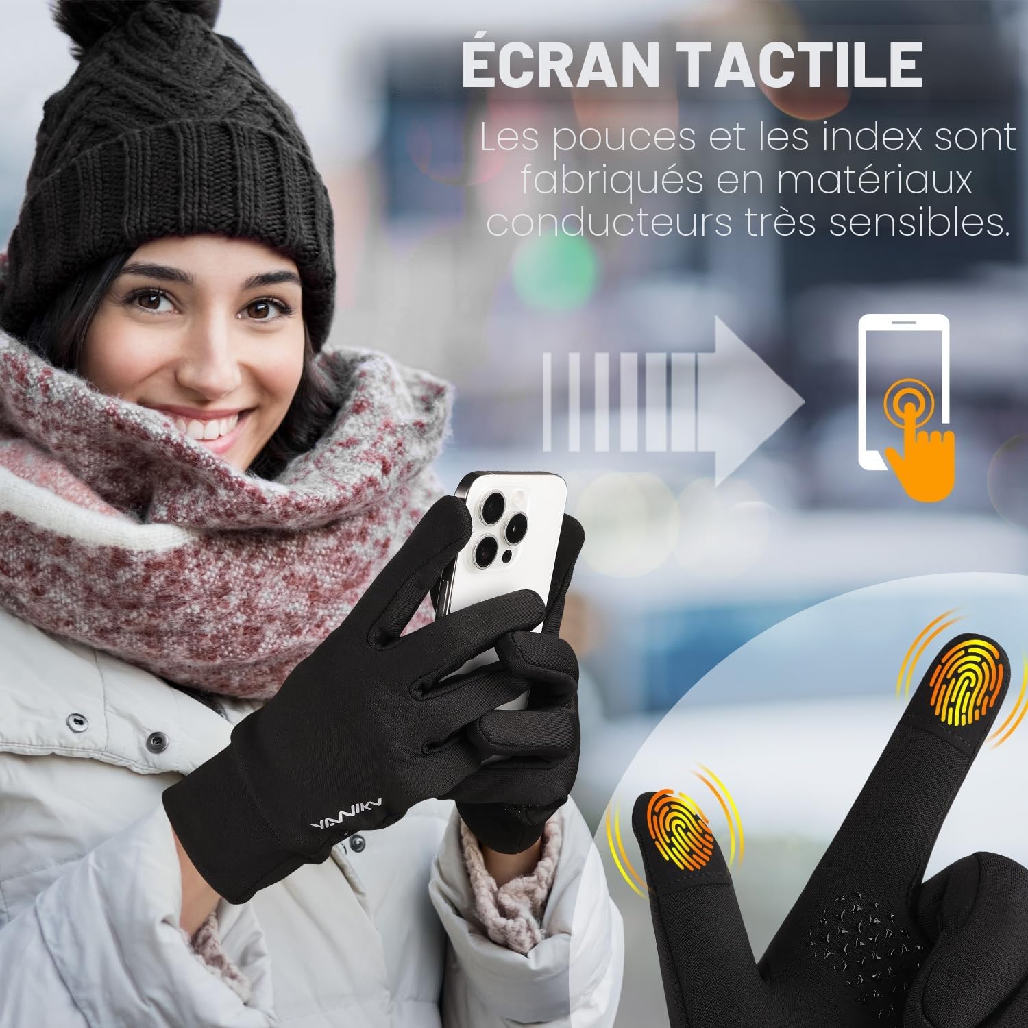 YANIKY Gants Cyclisme Coupe-Vent Thermiques Homme Femme Antidérapants Écran Tactile Vélo Course Randonnée
