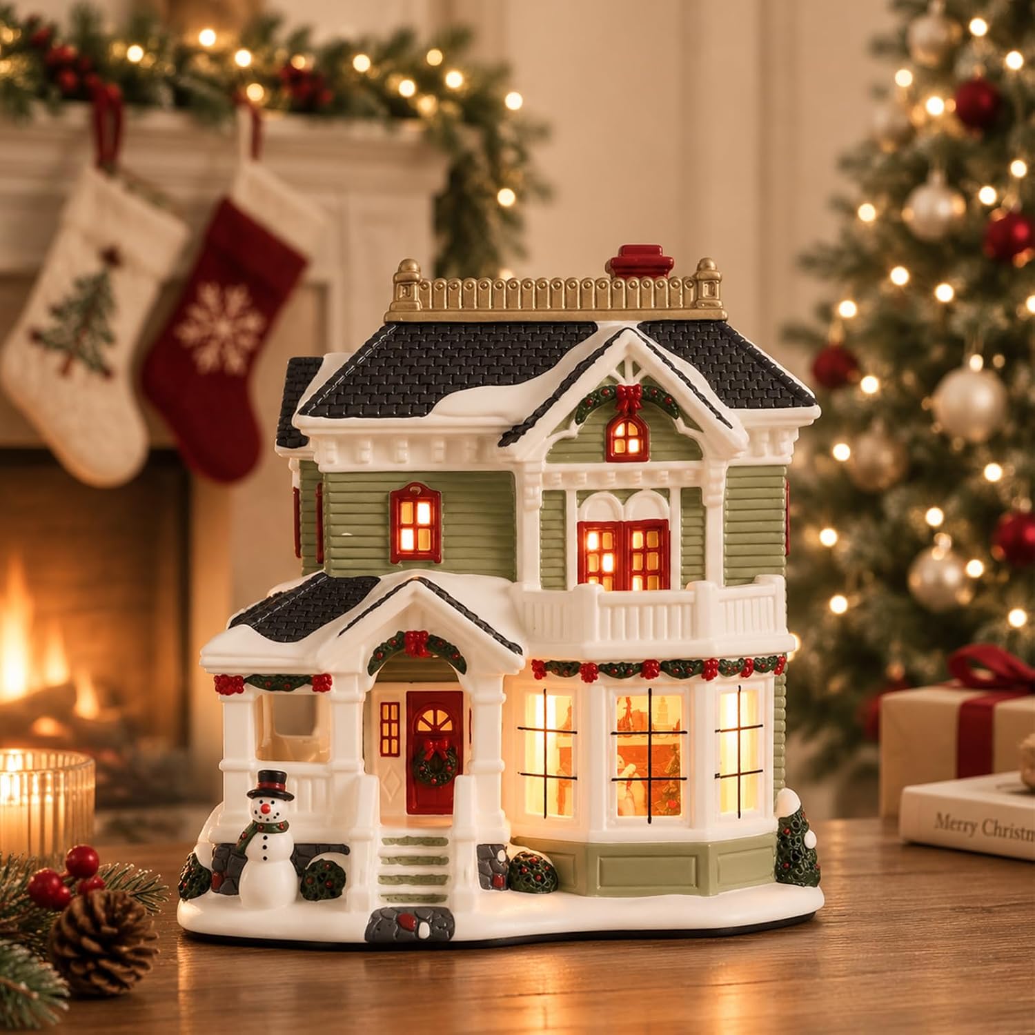 Christmas Village Houses, Lighted Ceramic Christmas Victorian Buildings