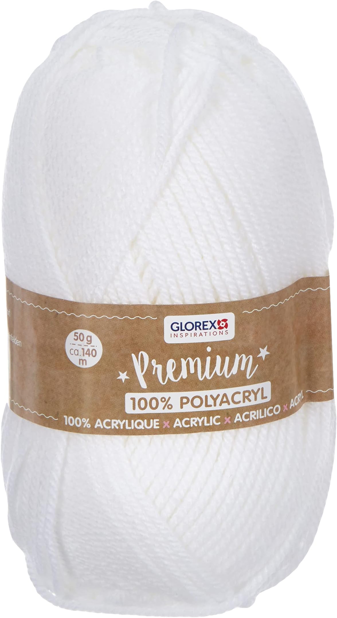 GLOREXPremium Wool 100% Acrylic Easy to Use Versatile Warm Soft Non Scratch 50 g Approx. 140 m, white