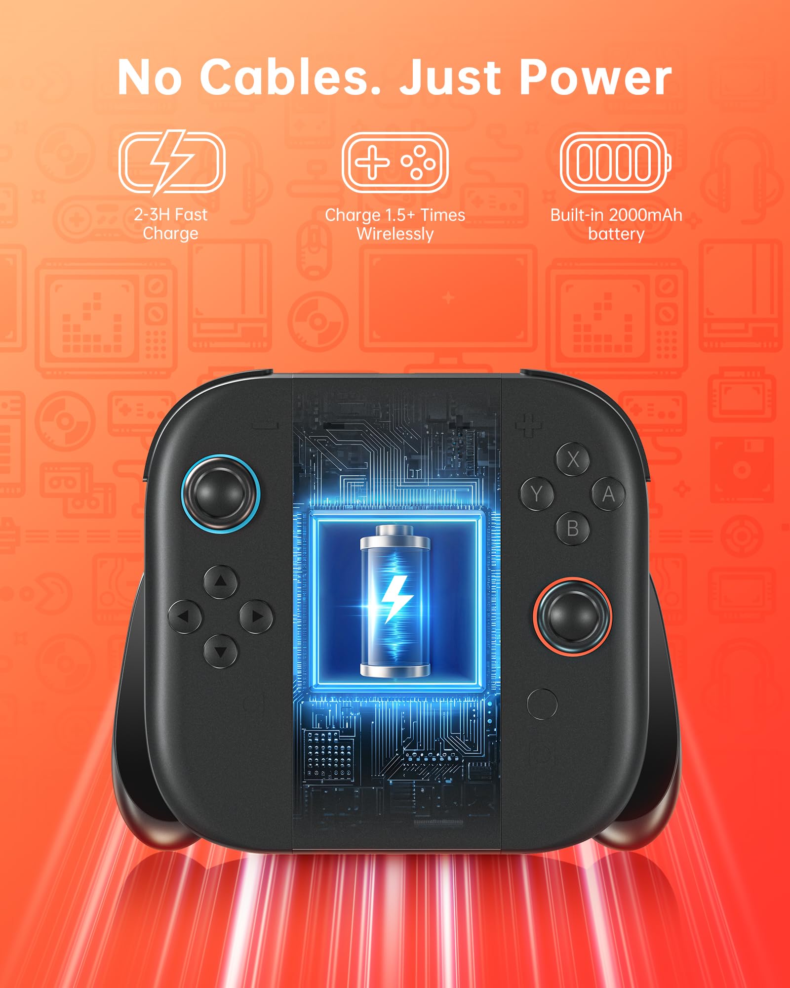 BRONAL Impugnatura di Ricarica JoyCon Switch 2 con Batteria da 2000 mAh, Supporto di Ricarica Play & Charge per Controller Joycon 2, Impugnatura Wireless Portatile NS2 con Indicatori