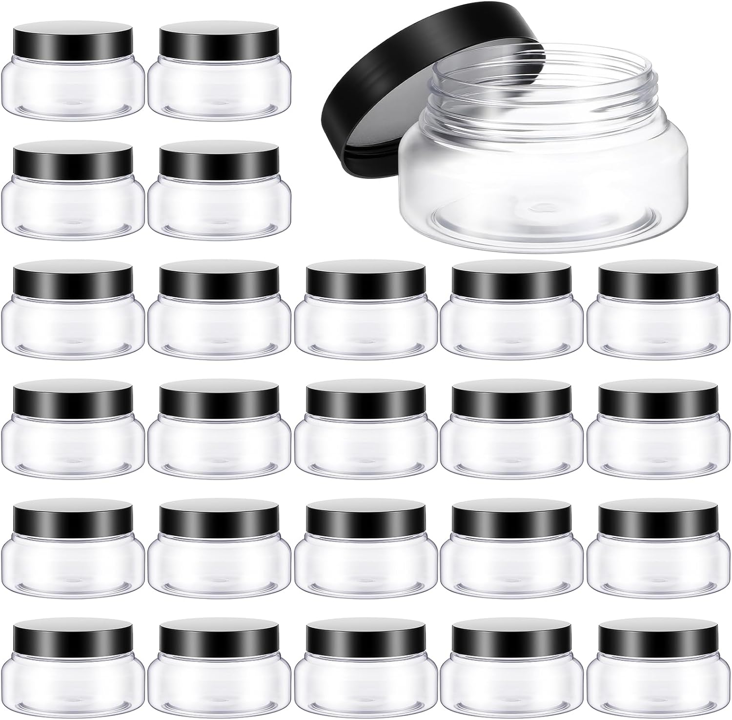 24 Pack 5 Oz Clear Plastic Jars with Lids, Round Low Profile Refillable Containers for Sugar Scrub, Body Butter, Lotion, Cream, Cosmetics & Crafts