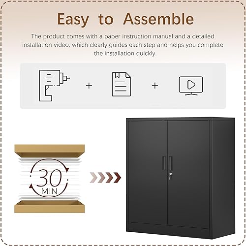 Miniatura 8 de Gabinete de almacenamiento de metal, armarios de metal de 36 pulgadas de alto con puertas y 2 estantes ajustables, armario de almacenamiento con