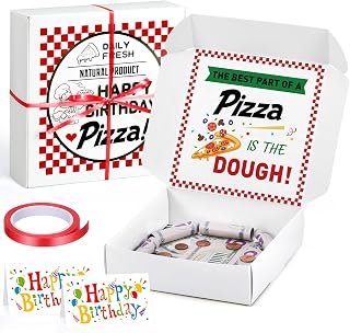 2 Pcs Birthday Pizza Money Box for Cash Gift 7 x 7 Inch Pizza Boxes Money Holder Fun Gift for Surprise Funny Special Happy Birthday Party Celebrations (Cash Not Include) (White)