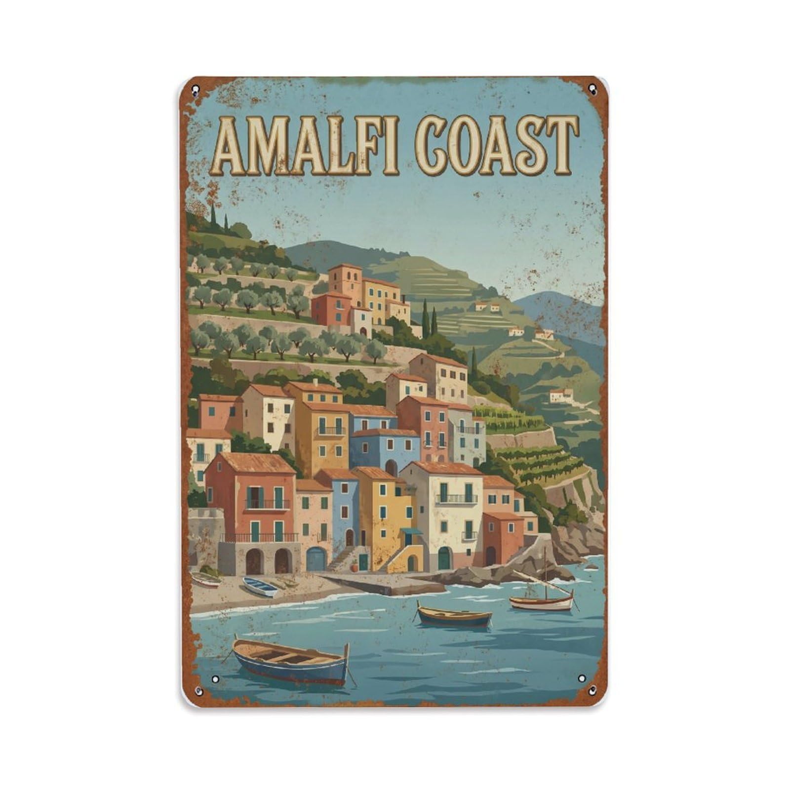 Vintage Travel Hillside Italy Terraced Metal Tin Sign Plaque Wall Decor for Cafe, Club Bar, Office, Home Garden Metal Poster 8x12Inch