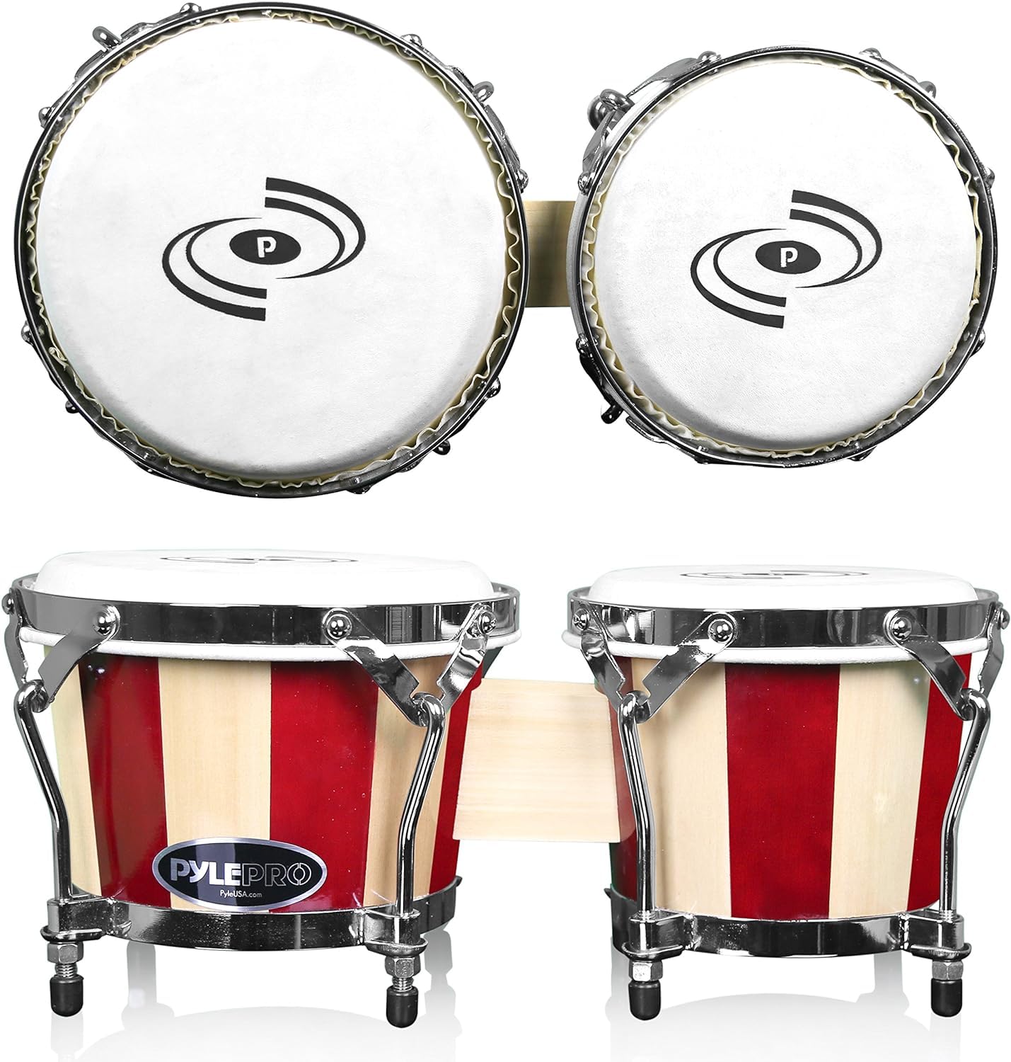 Pyle bongo conjunto, Par hecho de madera a mano, 6.5” x 7.5”, Percusion
