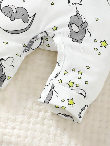 Baby-Elefanten-Outfit mit Strampler und Mütze, Set mit langen Ärmeln, neutrale Kleidung für Neugeborene, niedliche Babyausstattung - 4