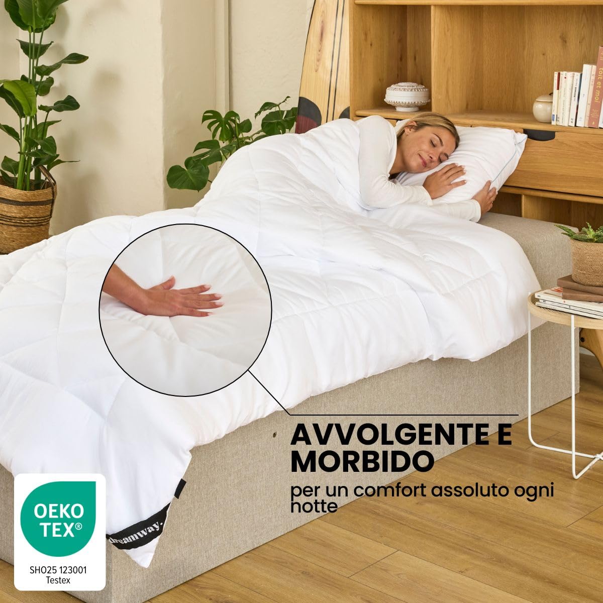 DREAMWAY Piumino Letto Singolo 140x200 cm 4 Stagioni – Trapunta in Microfibra 300 gsm Morbida e Traspirante per Autunno/Inverno – Bianco, Certificata Oeko-Tex, Lavabile in Lavatrice