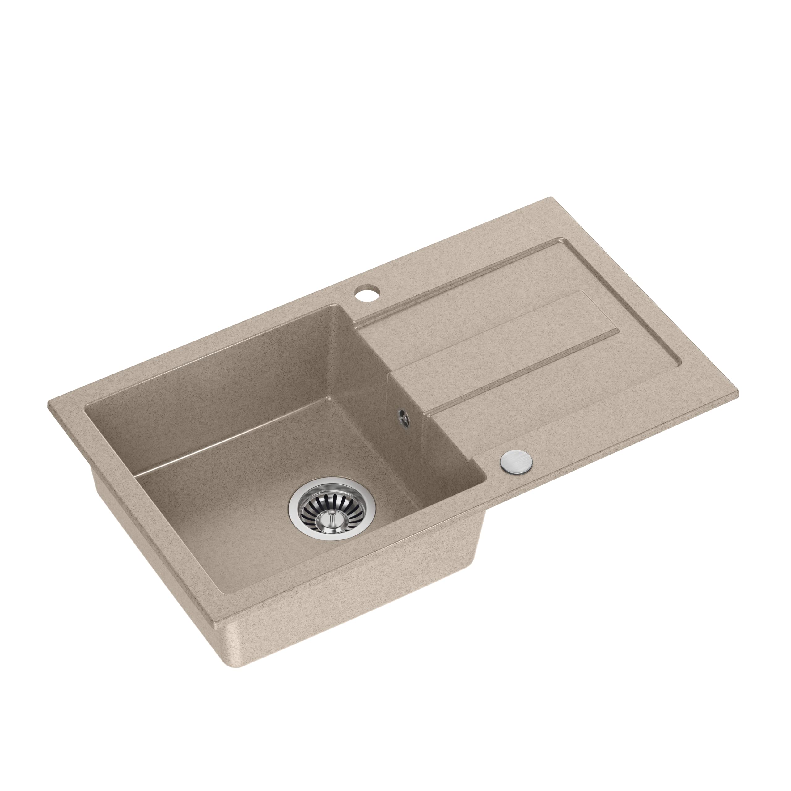 VBChome Fregadero beige con grifo para Cocinas, 78 x 45 cm, granito, empotrable, reversible, moderno y con sifón