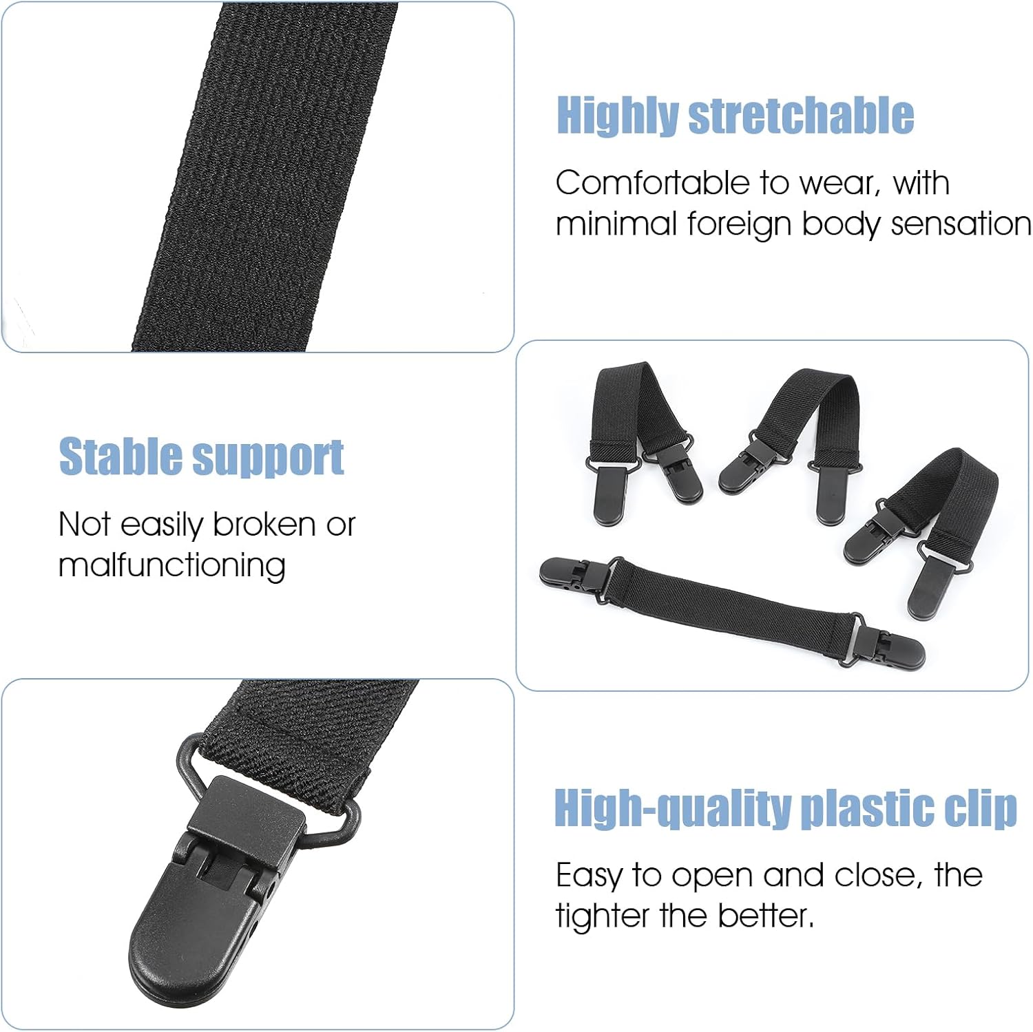 4PCS Adjustable Elastic Boot Straps for Cowboy Boots | Elastic Straps with Clips,Black Boot Clips for Motorcycle Pants to Prevent Pants Legs from Sliding Down