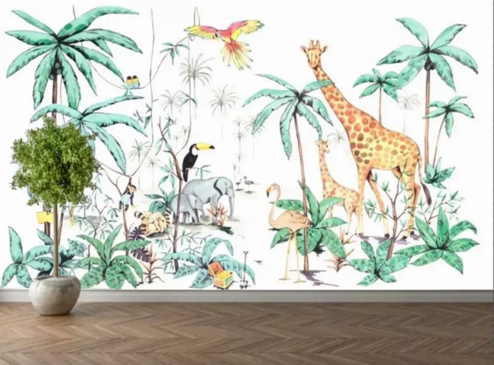 Papier peint mural 3d animal et plantes en intissé haut de gamme pour salon