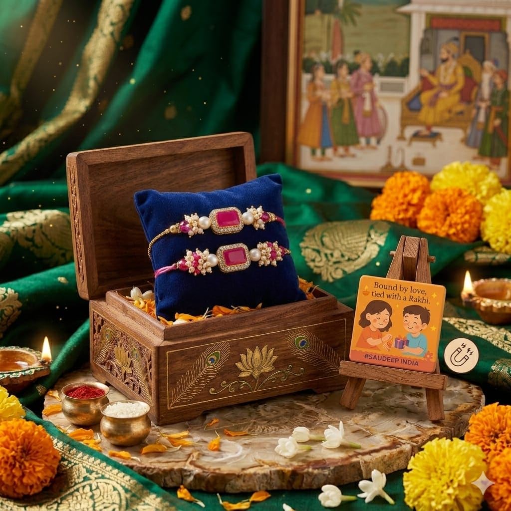 SAUDEEP INDIA Lumba Set for Bhaiya Bhabhi | Designer Couple Gift for Raksha Bandhan | Traditional Gift for Brother & Sister-in-Law | Premium Handmade Festival Combo | Export Quality