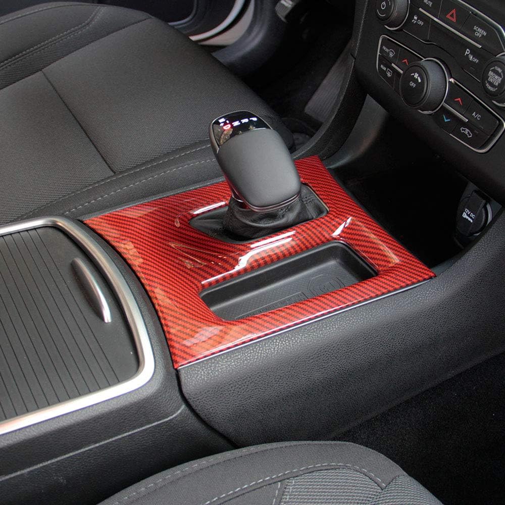 crosselec Carbon Fiber Central Control Gear Shift Panel Trim Fit for Dodge Charger 2015+ (red)