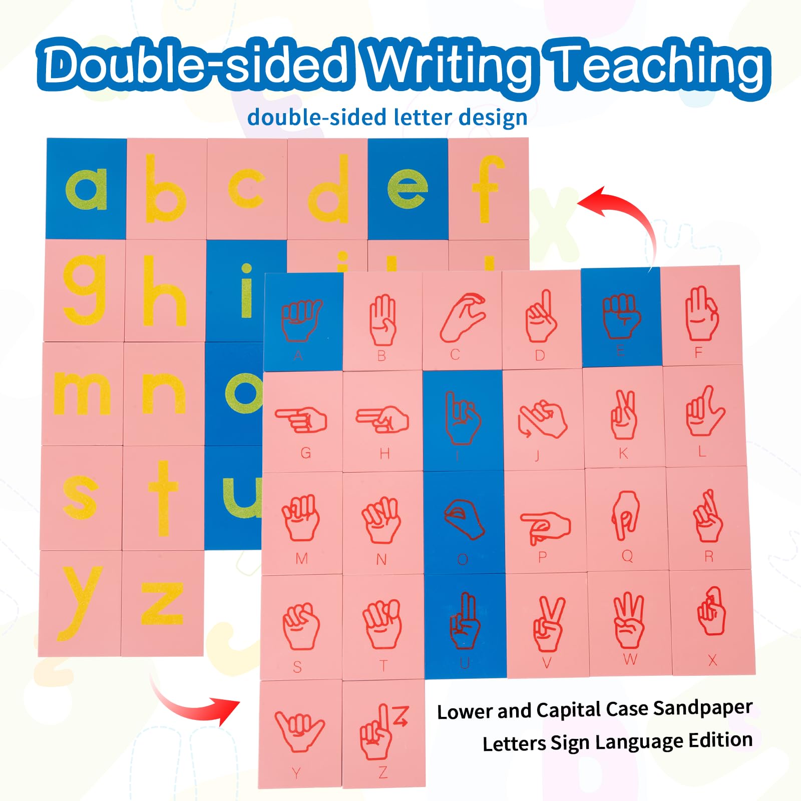 Adena Montessori Early Child Development Learning Material Lower and Capital Case Sandpaper Letters Sign Language Edition - Image 5
